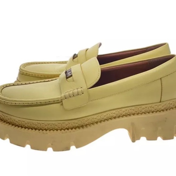 🎈SALE 🥾Coach Men Authentic Yellow Chunk Leather Lug Sole C8331 loafers size 8 - Picture 4 of 7